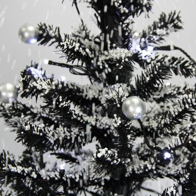 Christmas Time 29-In. Musical Snowy Indoor Holiday Decor, Black Christmas Tree with Black Umbrella Base