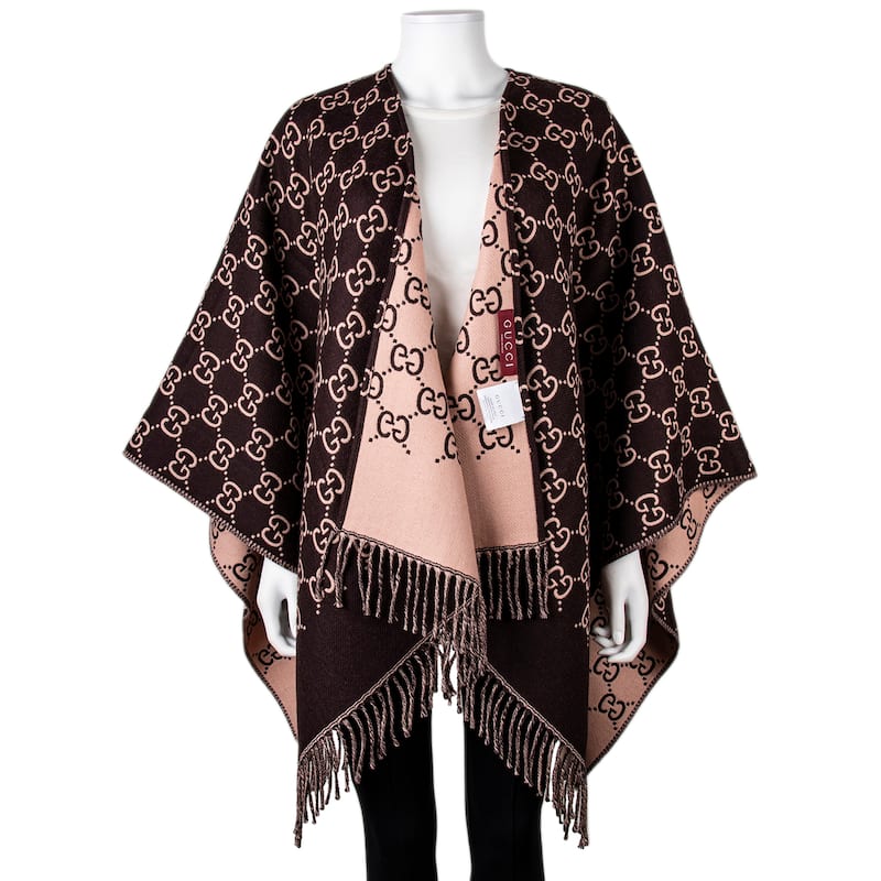 Gucci GG Wool Jacquard Cape - Dark Brown and Pink