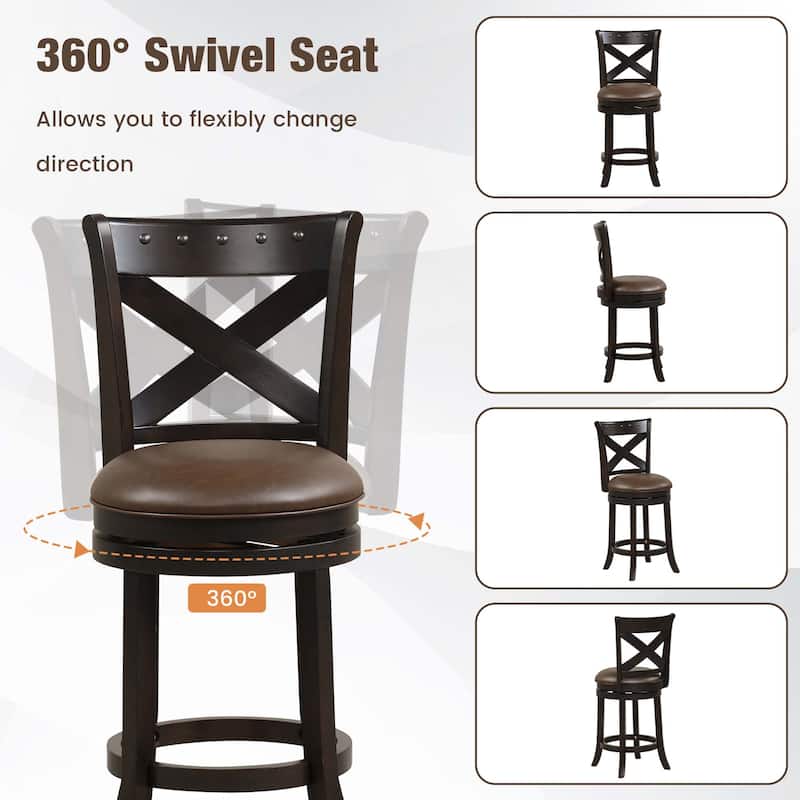 1/2/4 PCS 26'' Swivel Bar Stool Counter Height Leather Seat Footrest