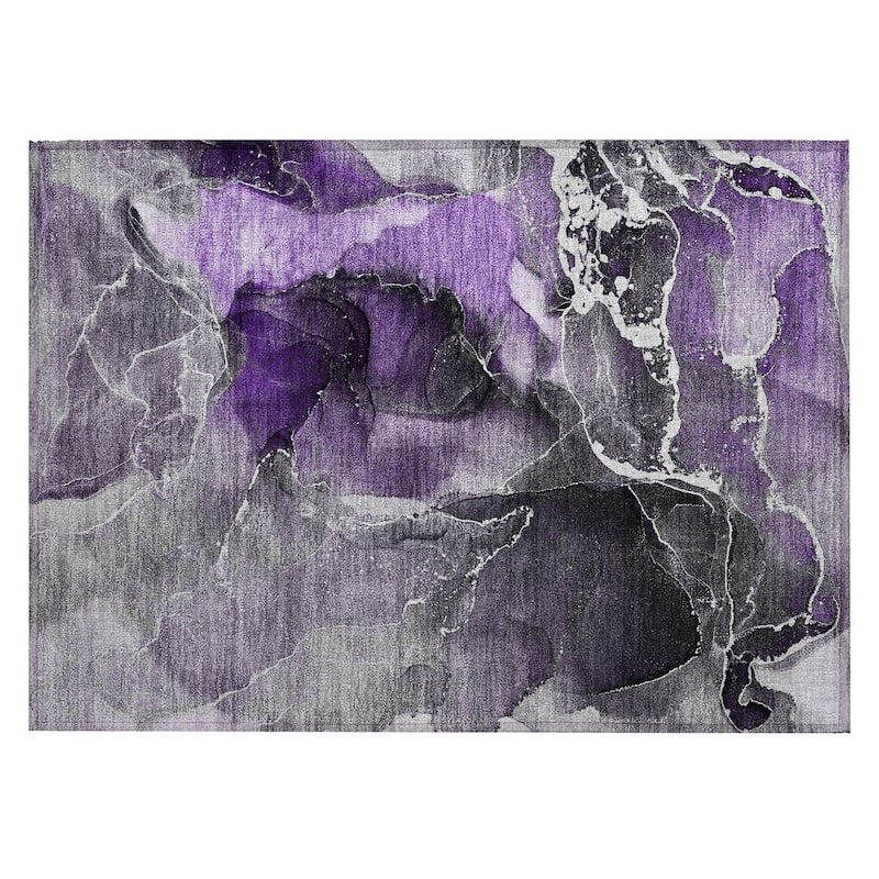 Machine Washable Indoor/ Outdoor Chantille Abstract Purple Rug
