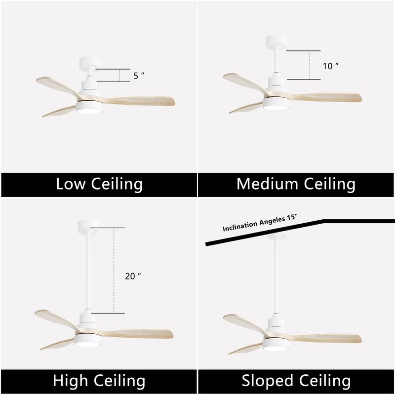 48 Inch Smart Wood Ceiling Fan with Light and Remote/App Control, Integrated LED Included