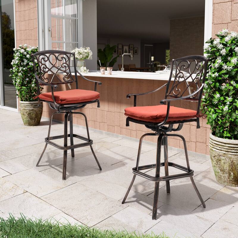 VredHom Outdoor Swivel Bar Stool with Sunbrella Cushion