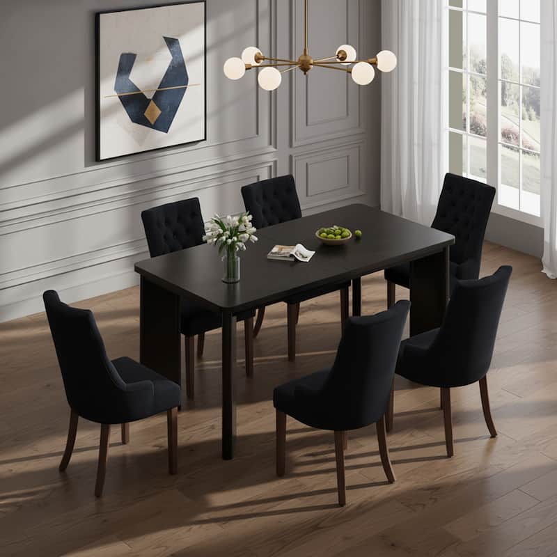 Rectangular Dining Table for 4-8 People, Wood Kitchen Table with Angled Legs and Rounded Corners for Dining Room & Living Room
