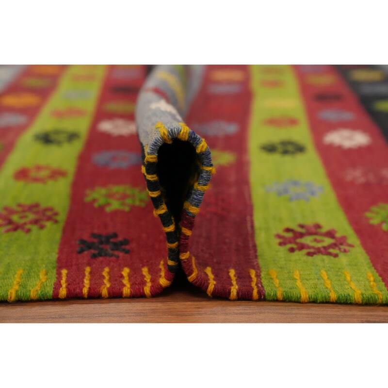 Hand Woven Oriental 100% Wool Carpet Southwestern Tribal Multi-Colored Kilim Area Rug - 6' 10'' X 5' 5''