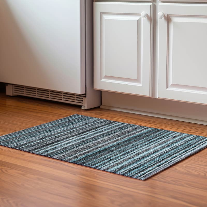 Premium Washable Super Soft Stripe Mayfield Rug - Teal - 1' 8" x 2' 6" - Rectangle