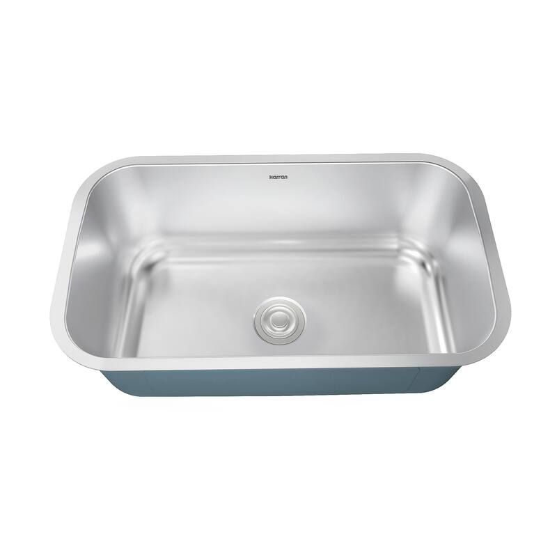 Karran Profile 32” Undermount 18 Gauge Single Bowl Stainless Steel Kitchen Sink with Accessories