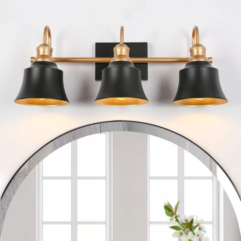 Modern Black Metal 3-light Bathroom Vanity Lights Wall Lamp LED for Powder Room - L22.8" x W7.4" x H9.1" - L22.8" x W7.4" x H9.1" - Black