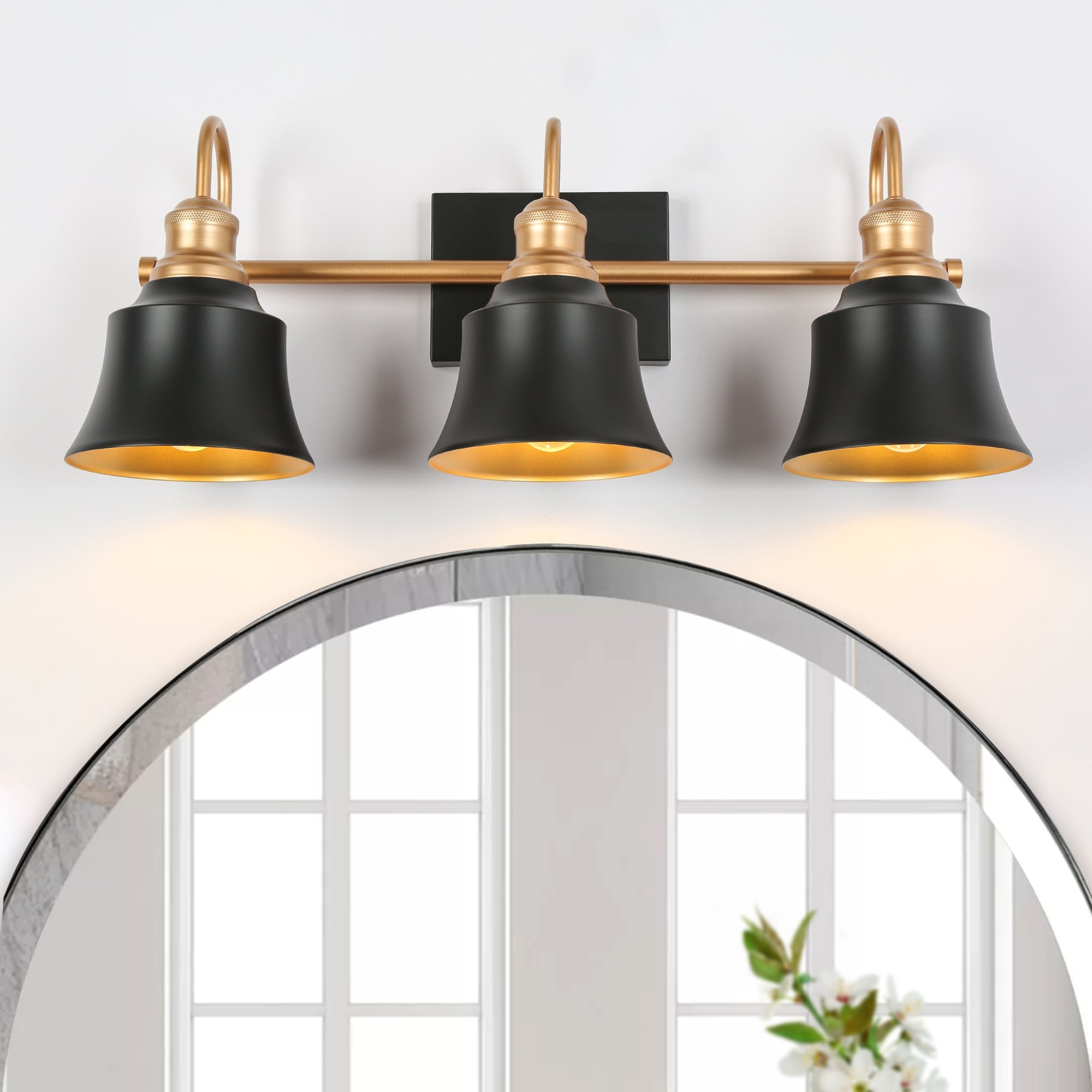 Modern Black Metal 3-light Bathroom Vanity Lights Wall Lamp LED for Powder Room - L22.8" x W7.4" x H9.1"