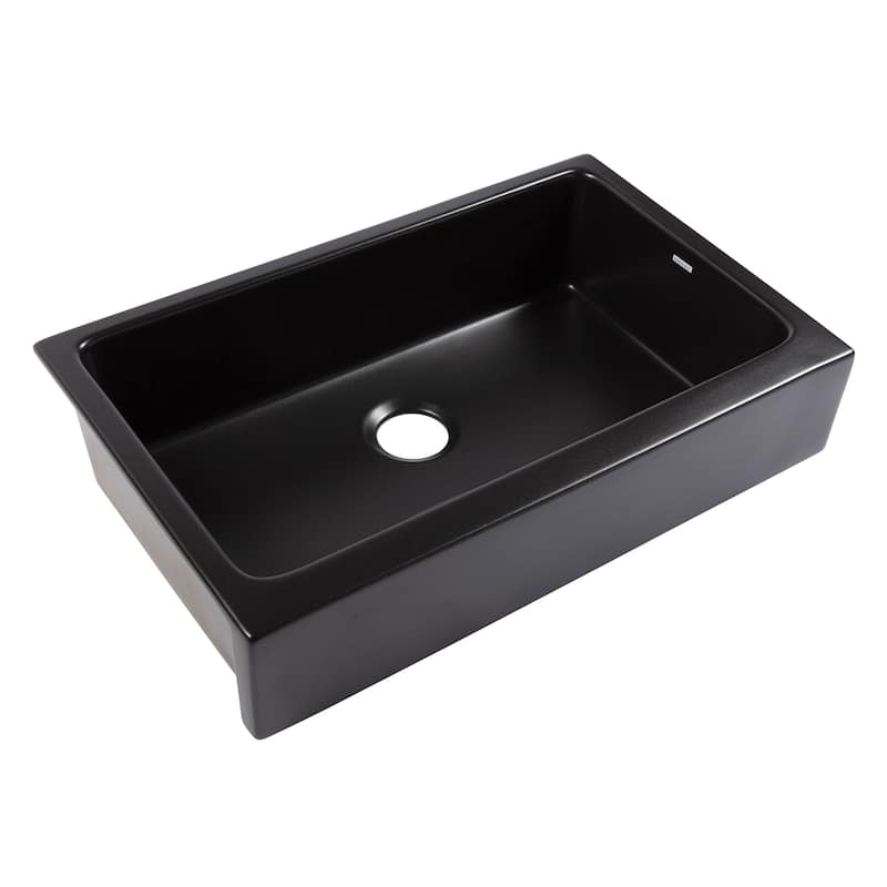 Grace Matte Black Fireclay 34″ Single Bowl Quick-Fit Farmhouse Apron Front Undermount Kitchen Sink and Drain