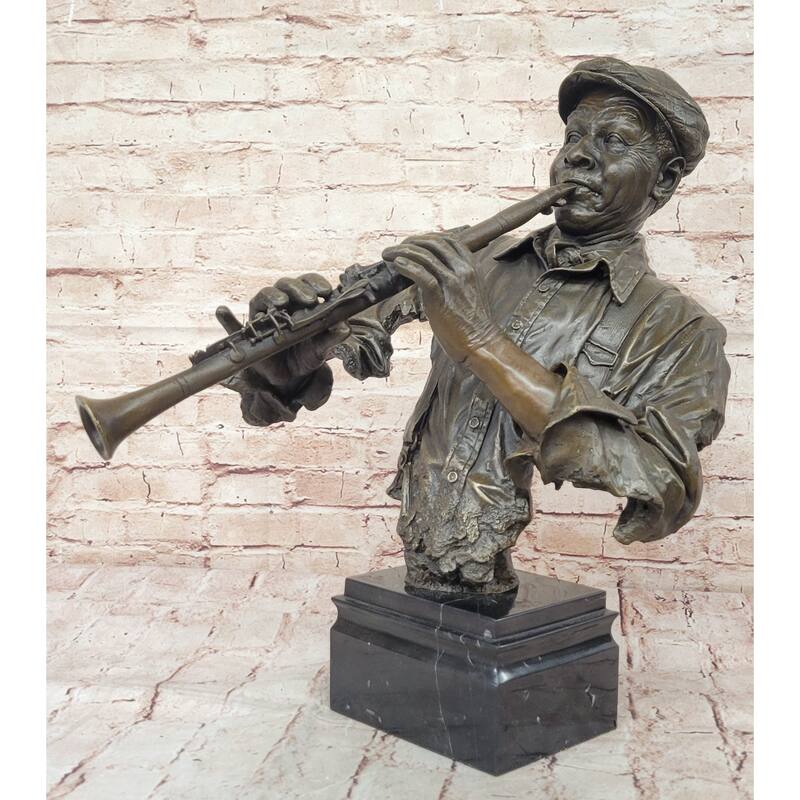 Jazz Clarinet Player Bronze Bust Sculpture - Mid-Century Music Art