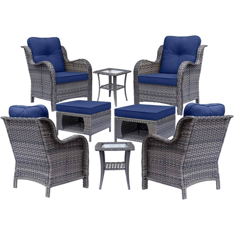 8 Piece Outdoor Wicker Patio Furniture Conversation Chair and Ottoman Set