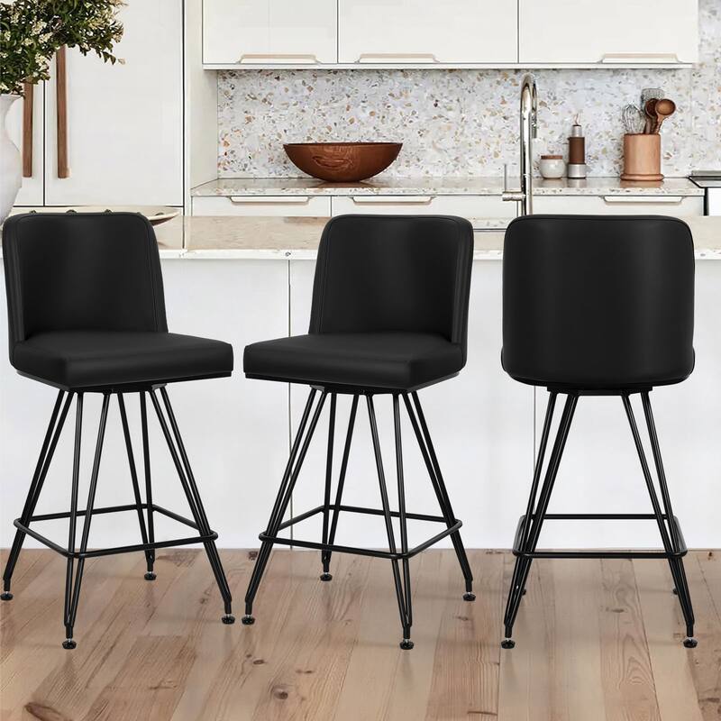 26" Leather/Velvet Swivel Counter Height Bar Stools - 38.2"H x 17.7"W x 19.1"D