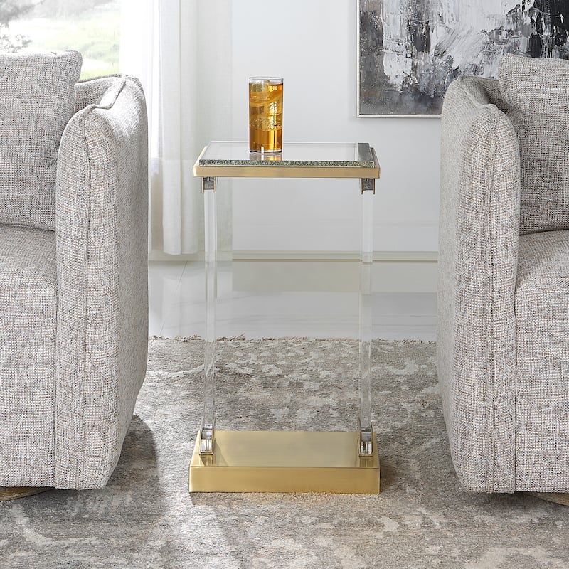 Seeded Glass Top Side Accent Table - 25.25" - Brown and Clear