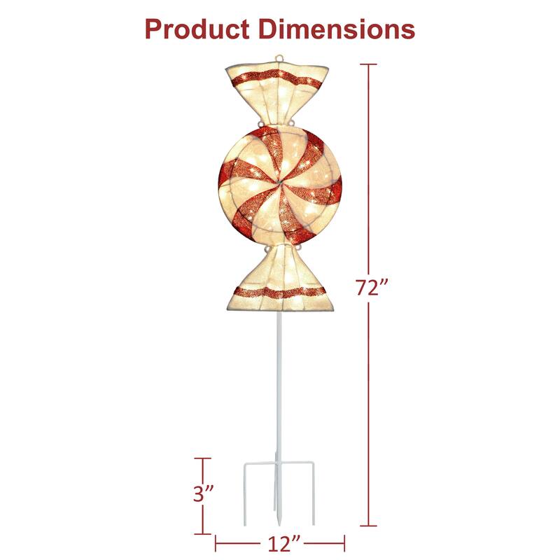 Puleo International 6' Pre-Lit Outdoor Peppermint Candy Pathway Stake Christmas Decor with 74 Warm White Twinkling LED Lights