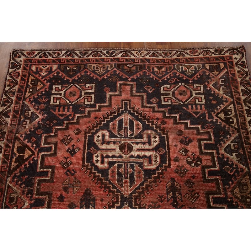 Hand-knotted Vegetable Dye Qashqai Persian Antique Area Rug - 5'0"x 7'7"