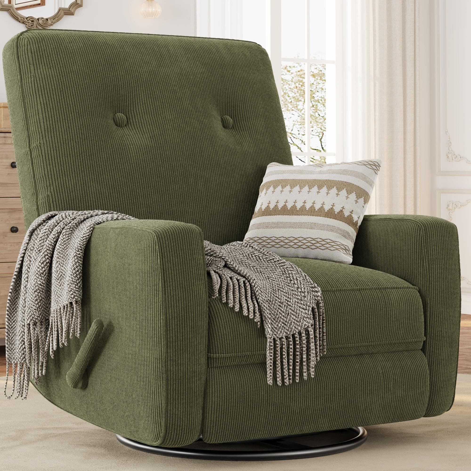 360° Swivel Rocker Recliner, Corduroy Mamual Recliner Chair for Nursery, Living Room, Bedroom & Small Spaces