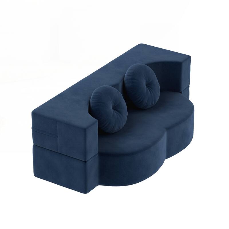 Modern Floor Sofa with 2 Pillows,Convertible Plush Corduroy Foam-Filled Sleeper Sofa Bed