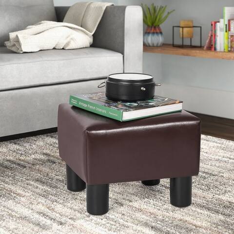 Adeco Square Footrest Stool Faux Leather Ottoman with Thick Upholstery