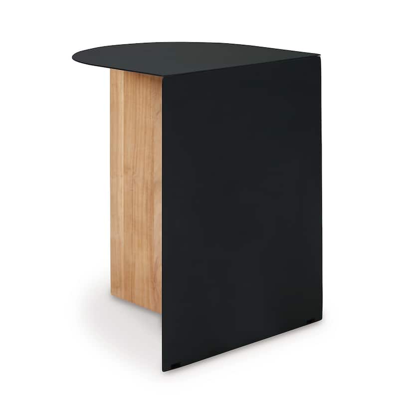 Modern Table, Metal Frame w Solid Wood Base, 16 Inch, Black and Brown