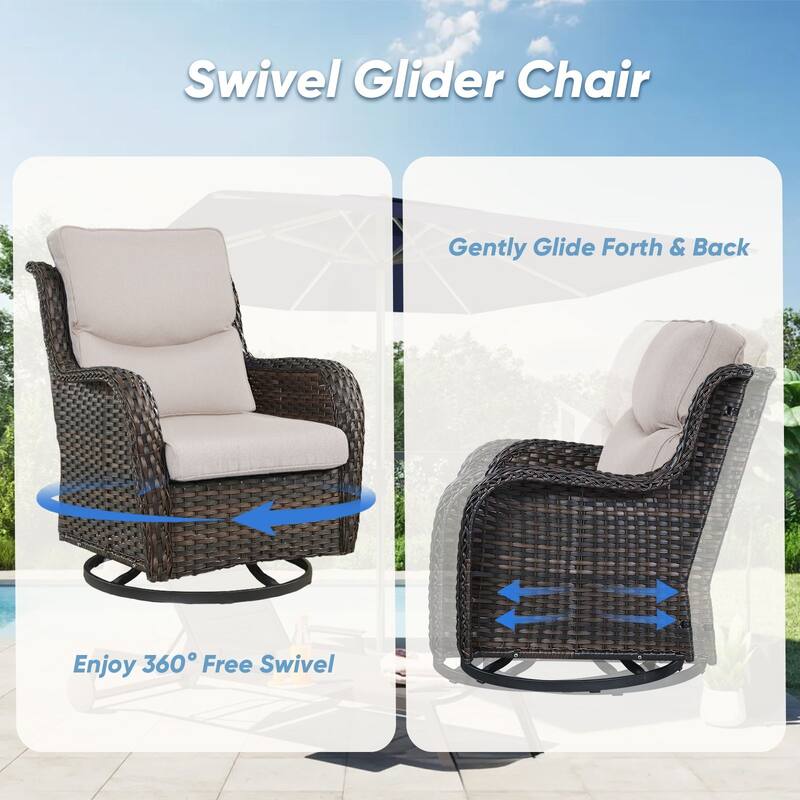5 Pieces Outdoor Swivel Chairs Fire Pit Table with 5-Inch Thick Cushions