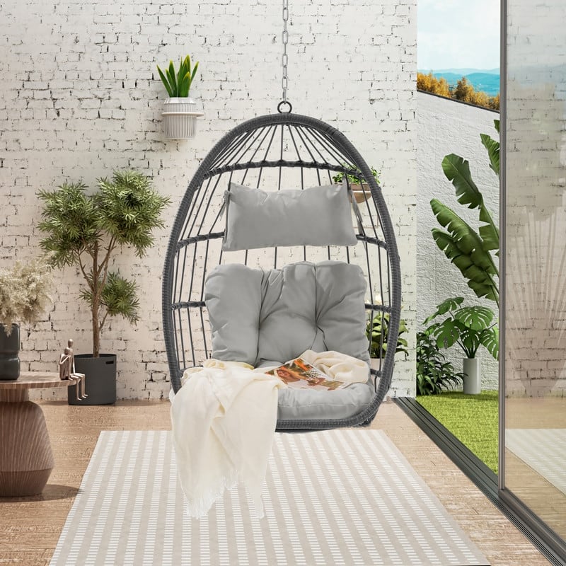 Egg Chair Outdoor Without Stand Indoor,Wicker Rattan Hammock Egg Porch Swing with Cushions for Bedroom Patio Balcony