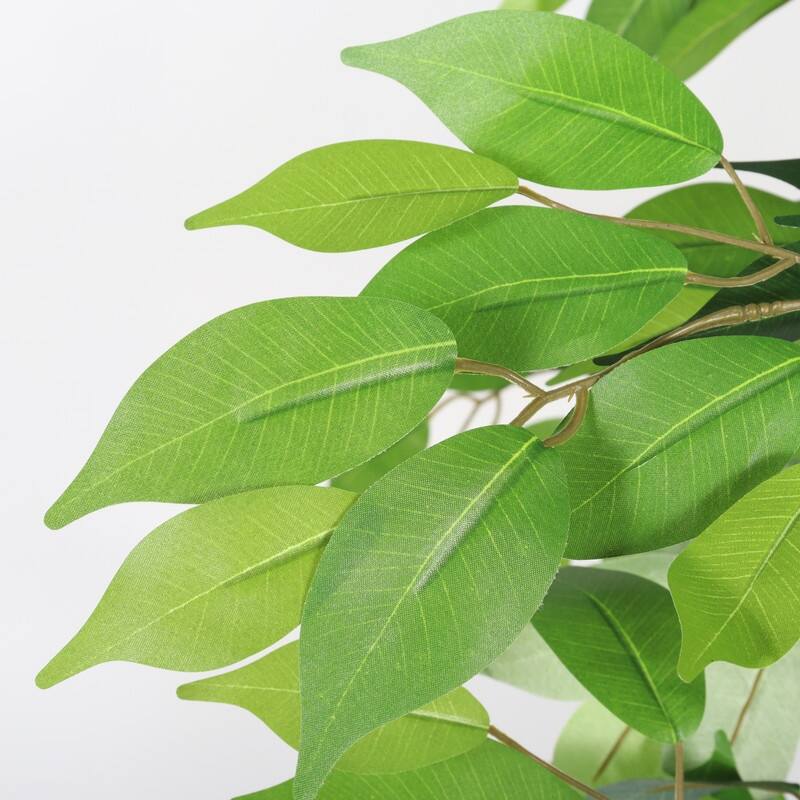 6FT Artificial Ficus Tree with Natural Trunk in Black Plastic Pot for Indoor Home Office Decor, 1pc/set