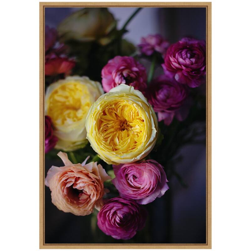 Kate and Laurel Sylvie Stunning Yellow and Pink Flower Bouquet Framed Canvas by Kristy Campbell