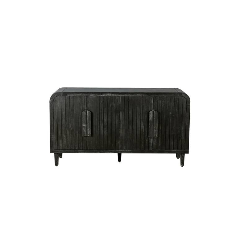 59'' Farmhouse Curved Vintage Storage Sideboard with Large Wooden Handles, Adjustable Shelves for Kitchen,Dining Room - Black