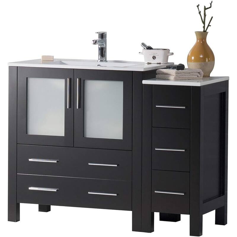 Blossom 42" Solid Wood Bathroom Vanity w/ Ceramic Sink & Side Cabinet - Espresso