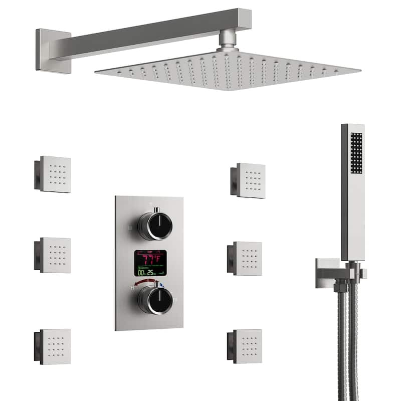 LCD Digital Display Shower System ,12" High-Pressure Rainfall Shower Head with Pressure-Balanced Valve