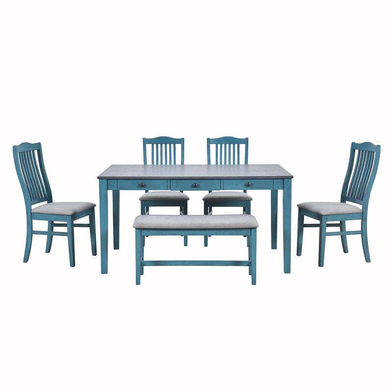 6PCS Wood Dining Table Set With Drawer