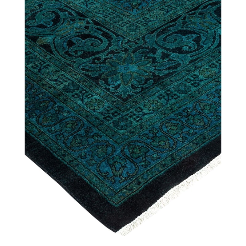 Overton Hand Knotted Wool Vintage Inspired Modern Contemporary Overdyed Green Area Rug - 10' 1" x 14' 1"