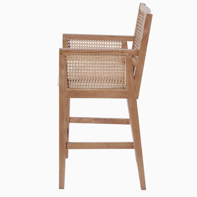 Christopher Knight Home - French Country Wood & Rattan Counter Stools with Upholstered Seat and Arms - Set of 2