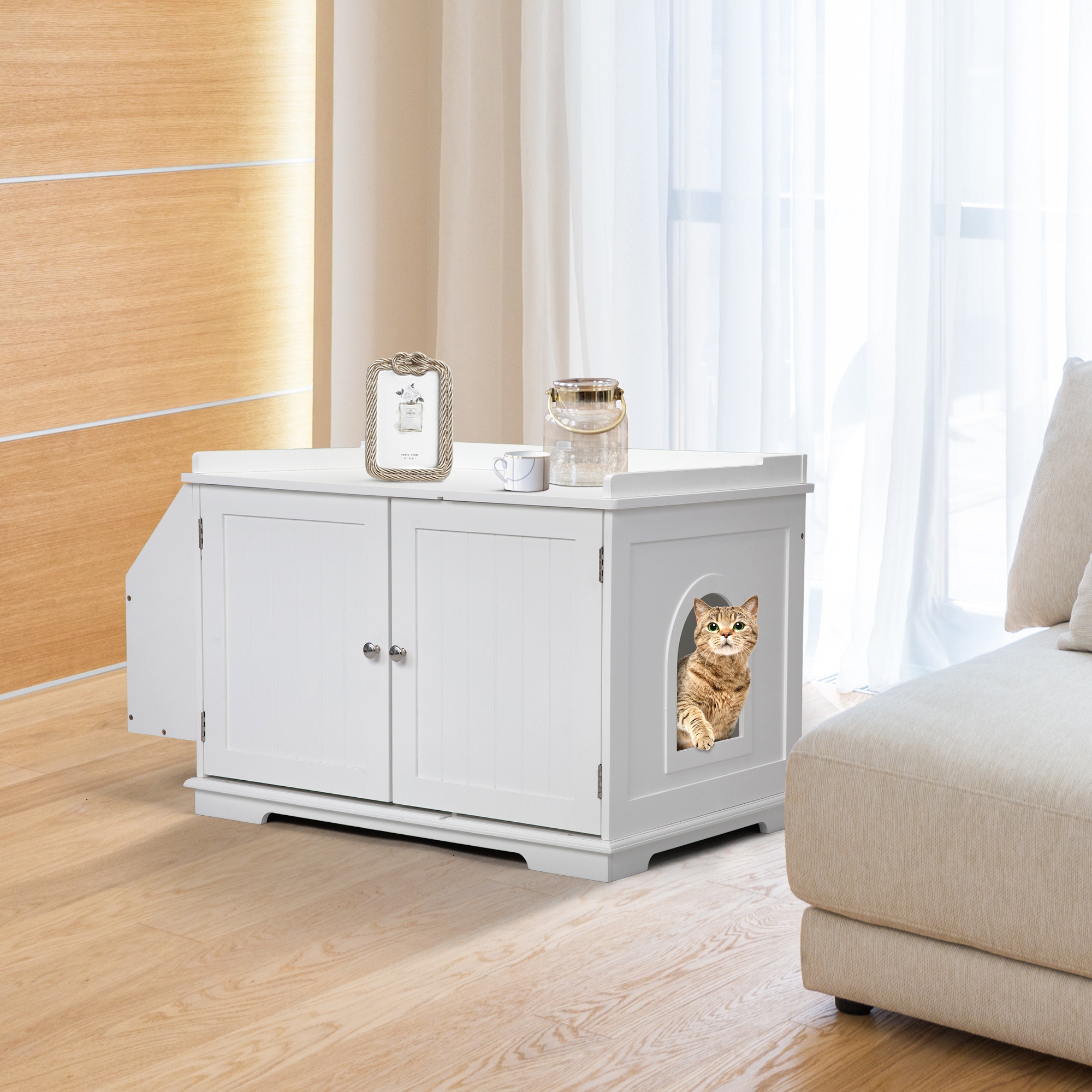 White cat litter box cheap furniture