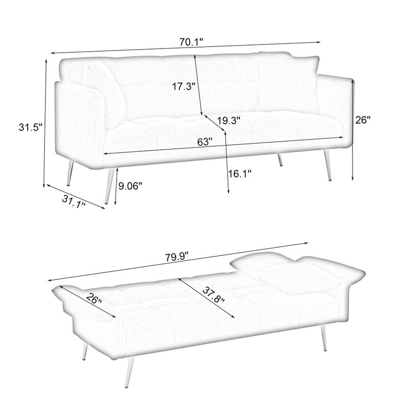 Teddy Fleece Sofabed,Convertible Futon Sofabed With Adjustable Arms
