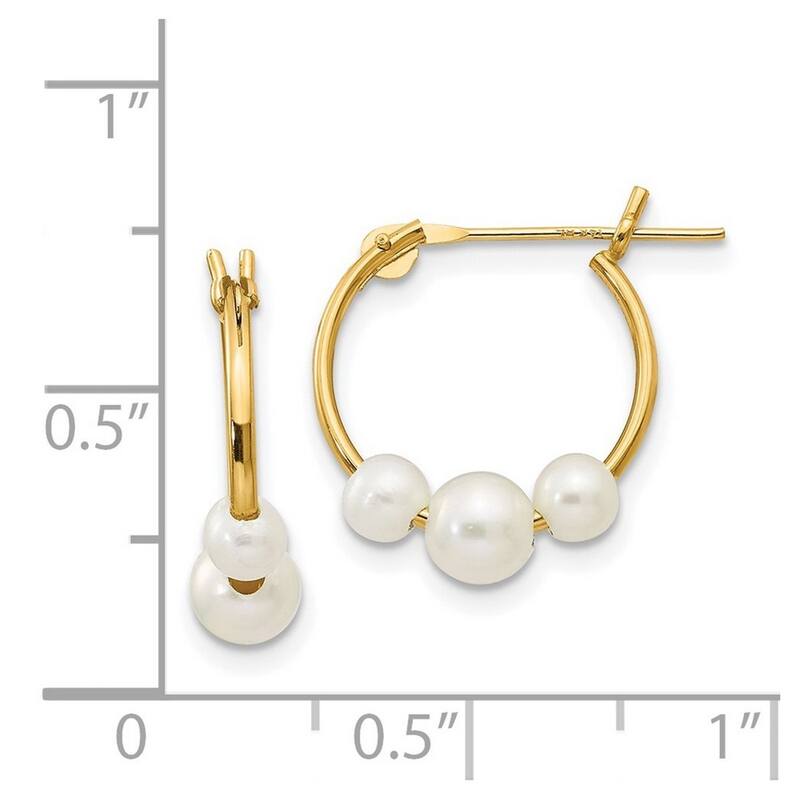 Curata 14k Yellow Gold Freshwater Triple Pearl Hoop Earrings (3-4mm) - White
