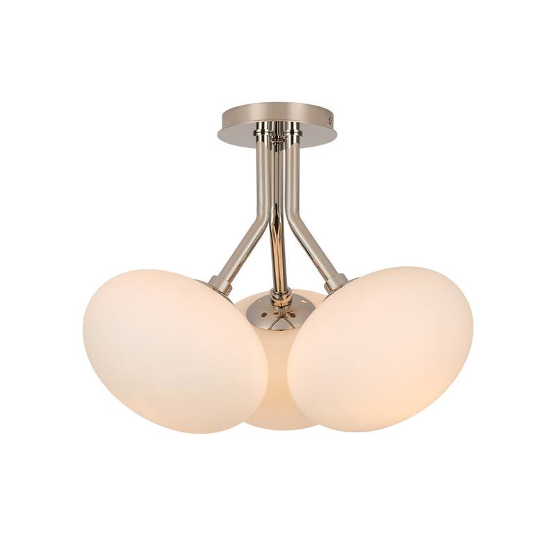 Mid-Century 3-Light Opal Glass Globe Semi Flush Ceiling Light