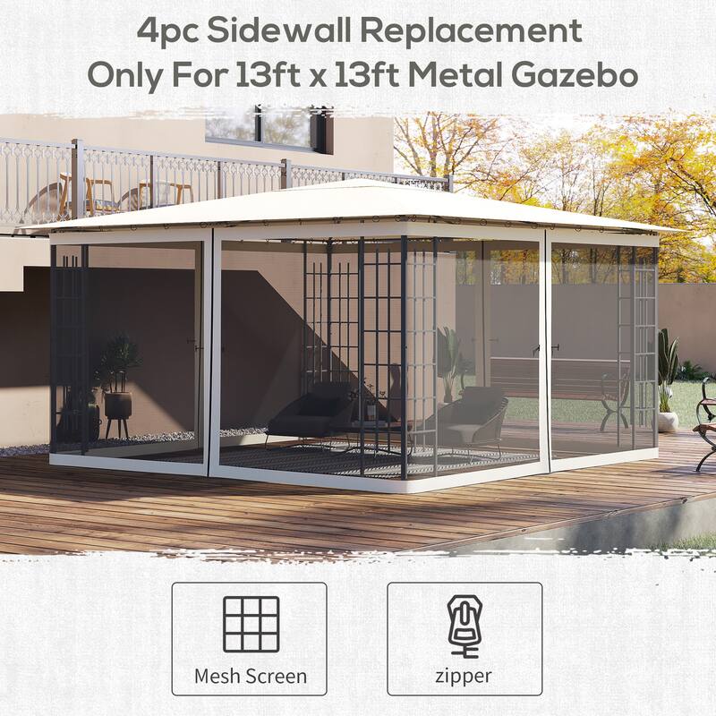 13'x13' Replacement Mesh Sidewall Netting for Gazebos and Canopy Tents with Zippers, Cream