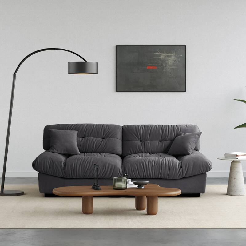 89'' Modern Section Sofa with Arms Velvet Fabric Sofa For Living Room - Grey