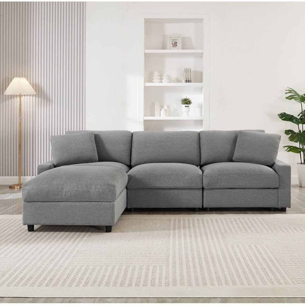 103.54" L-Shaped Sectional Sofa with Storage and Movable Ottoman