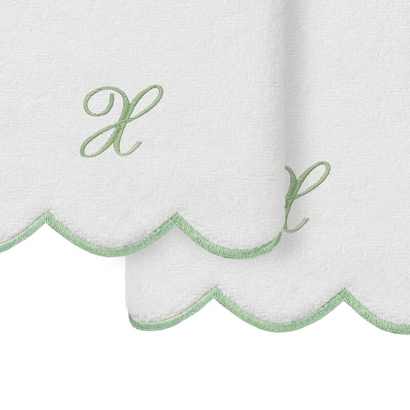 Authentic Hotel and Spa 100% Turkish Cotton Green ADORNIA Scallop Personalized 2 Piece Hand Towel Set - 2 Hand Towels