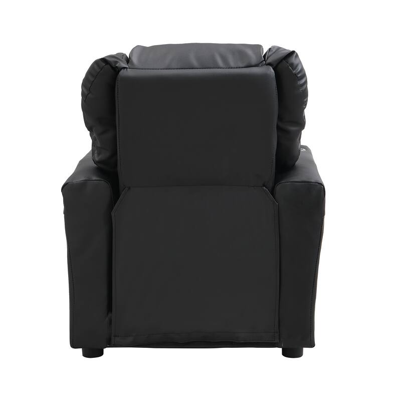 Kids Recliner Chair Black PVC Durable Toddler Chair with Cup Holder Ergonomic Design Easy Assembly 150 lbs Capacity