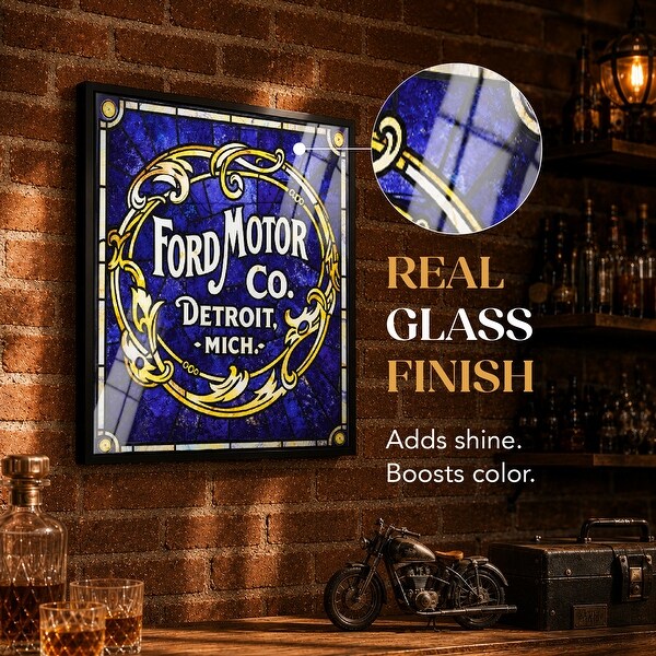 Ford Motor Co. Framed Stained Glass Style Wall Sign, Glass Panel