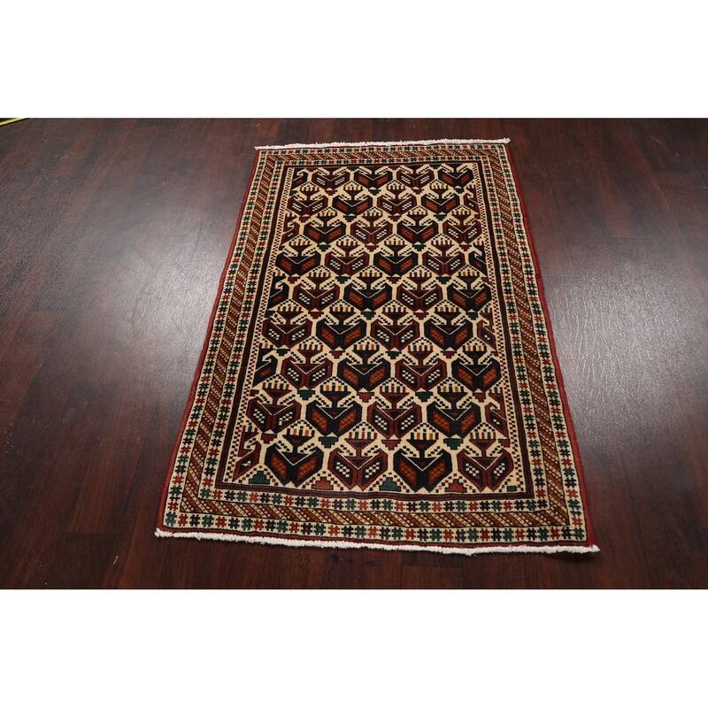 Vegetable Dye Geometric Sirjan Persian Area Rug Handmade Wool Carpet - 3'1" x 4'9"