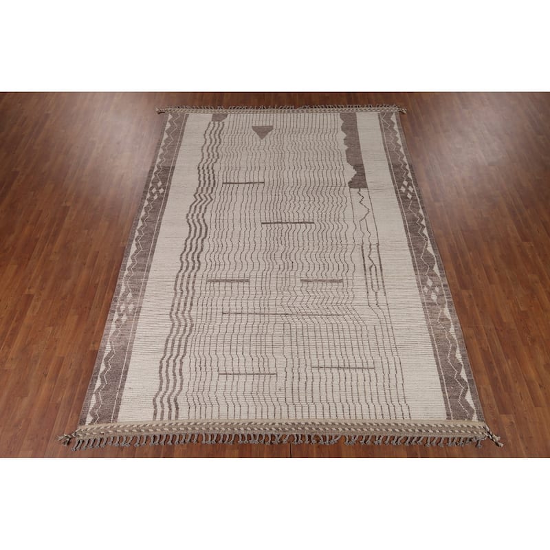 Earth Tone Moroccan Modern Area Rug Handmade Wool Carpet - 9'0"x 12'0"