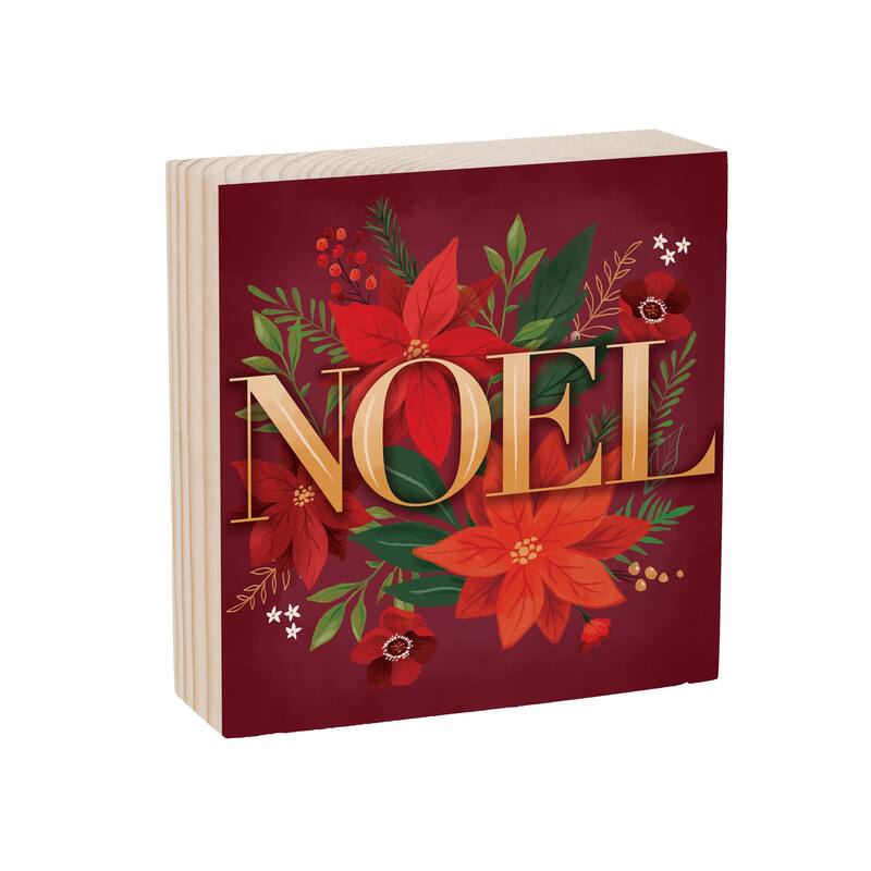Holiday Sign Wood Block - "Noel" - 6" x 6" - Multicolor