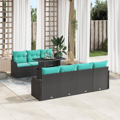vidaXL 8 Piece Garden Sofa Set with Cushions Black Poly Rattan - 90.9×24.4×27.2