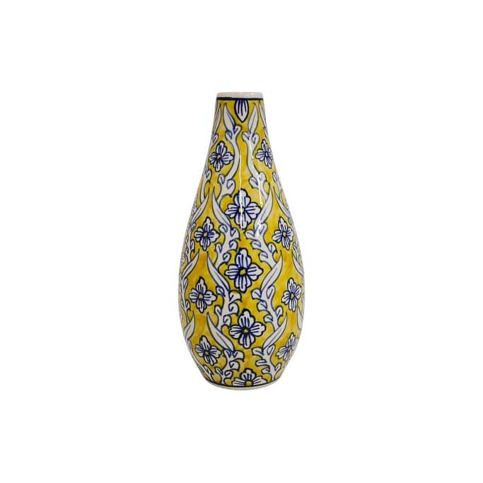Home&Manor Ceramic Slim Vase Yellow