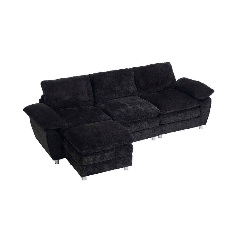 Modern Deep 3-Seat Sofa Couch with Ottoman