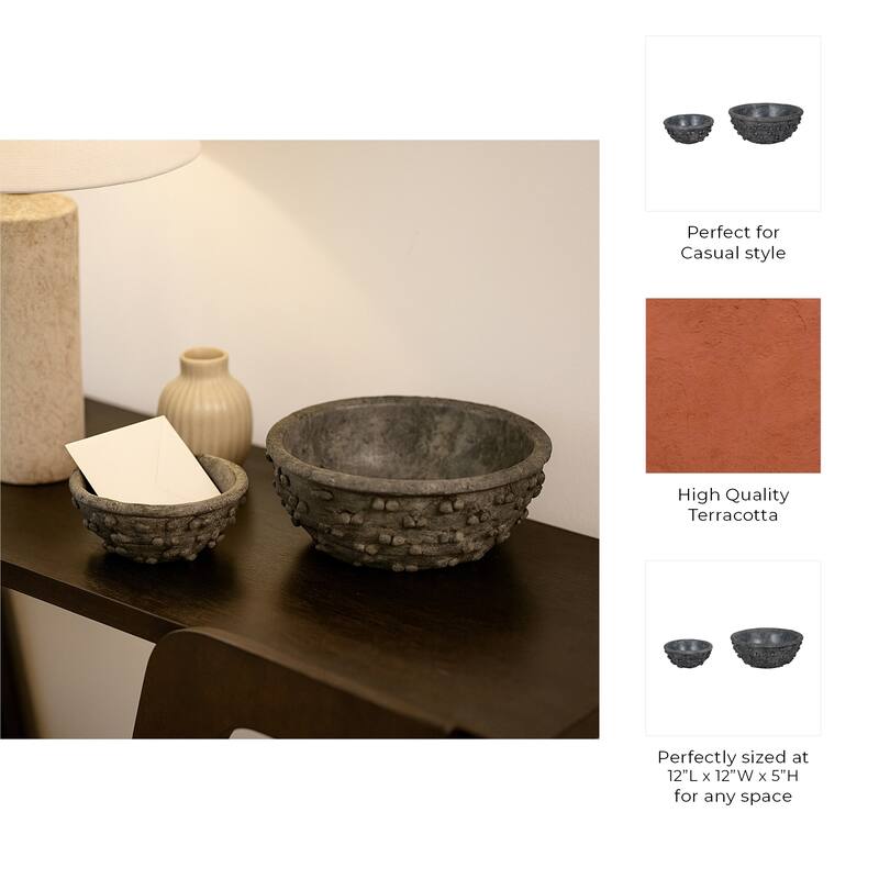 Terracotta Decorative Bowl with Tapered Shape-Set of 2, 12", 8", Black